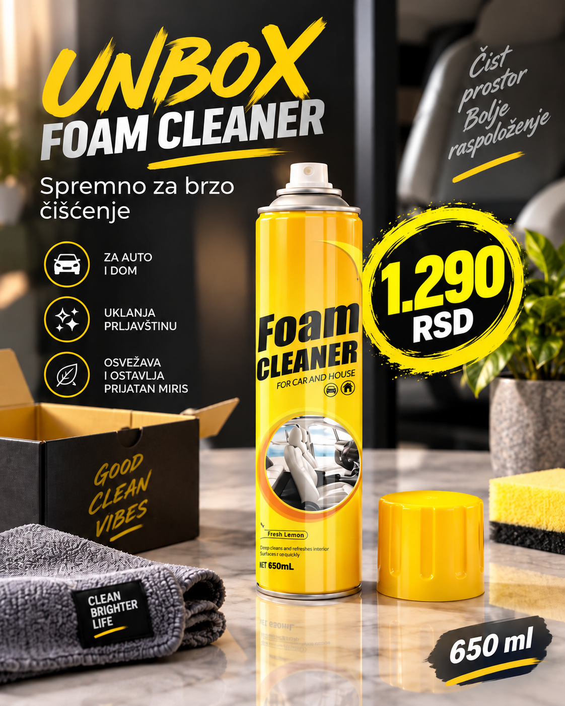 Višenamenska pena 650 ml za čišćenje auta, nameštaja i doma -- PROFESIONALNI PREMIUM -- Foam Cleaner