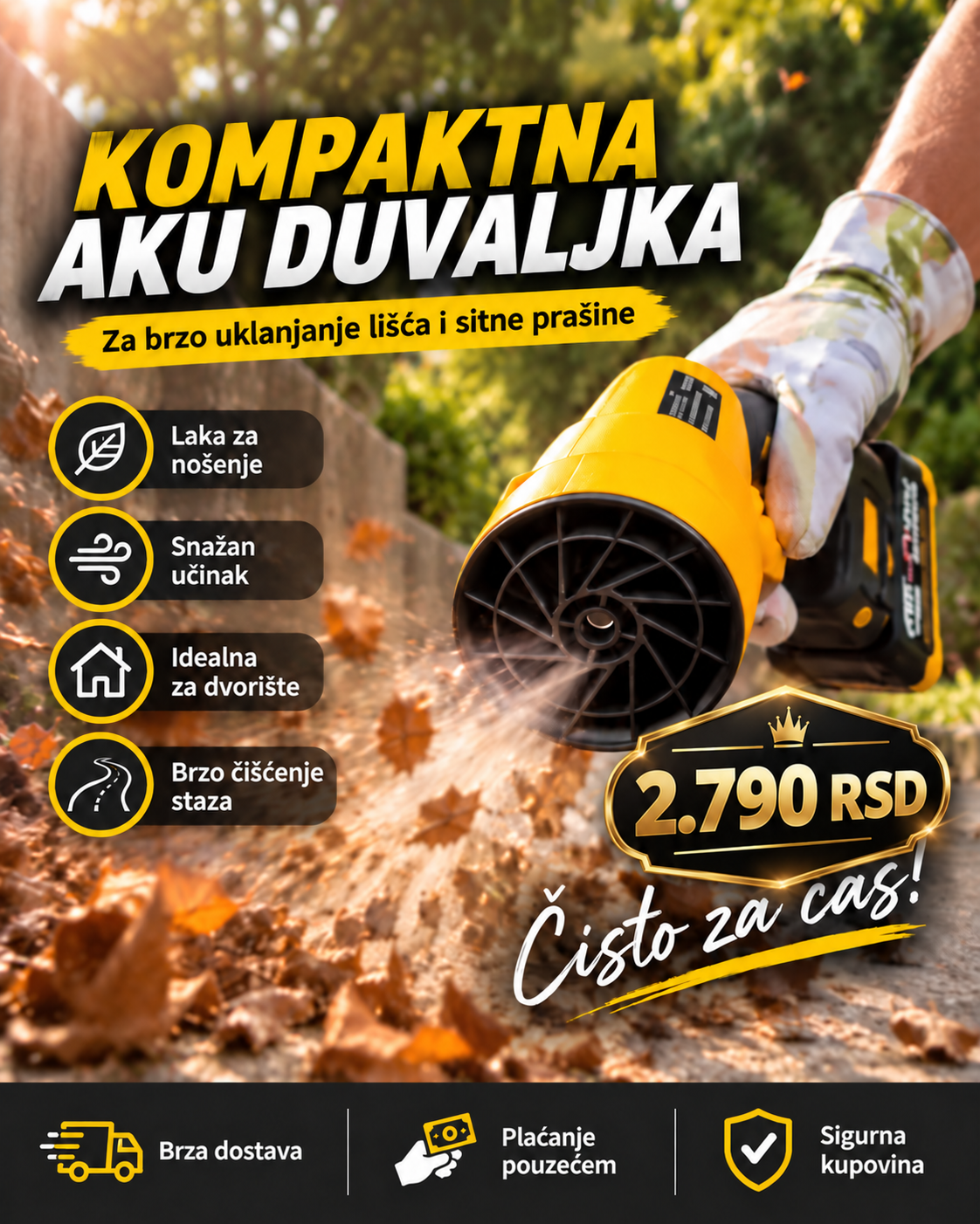 AKU duvaljka za brzo uklanjanje lišća, prašine i sitne prljavštine -- PREMIUM DELUXE