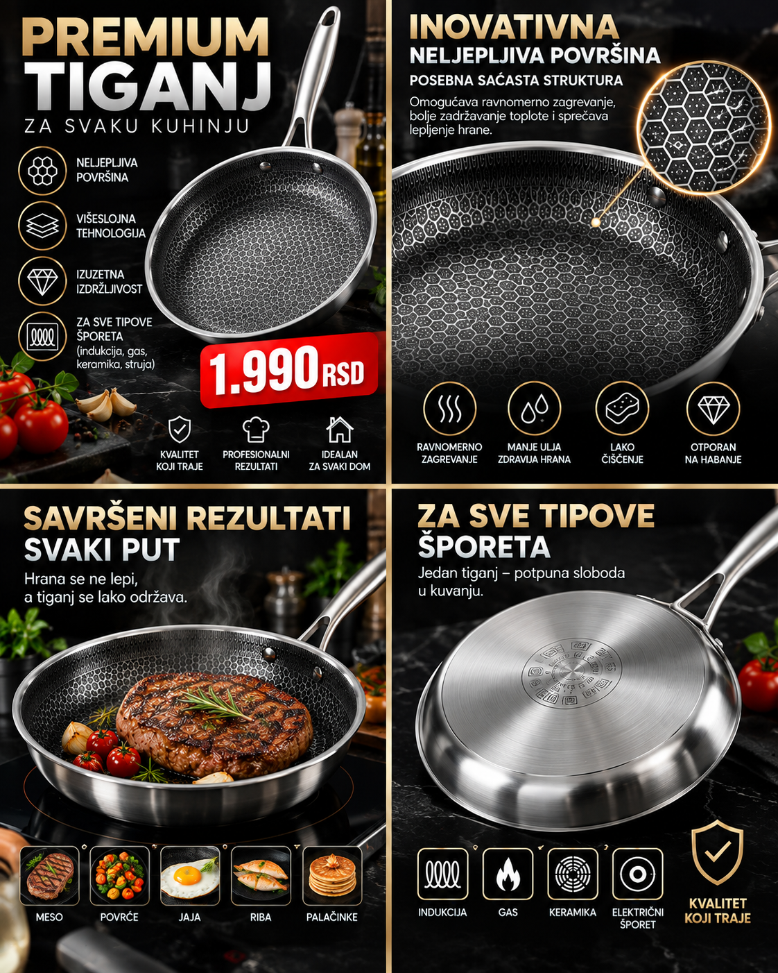 Premium Honeycomb Tiganj – Teksturirana Saćasta Površina za Svakodnevno Kuvanje