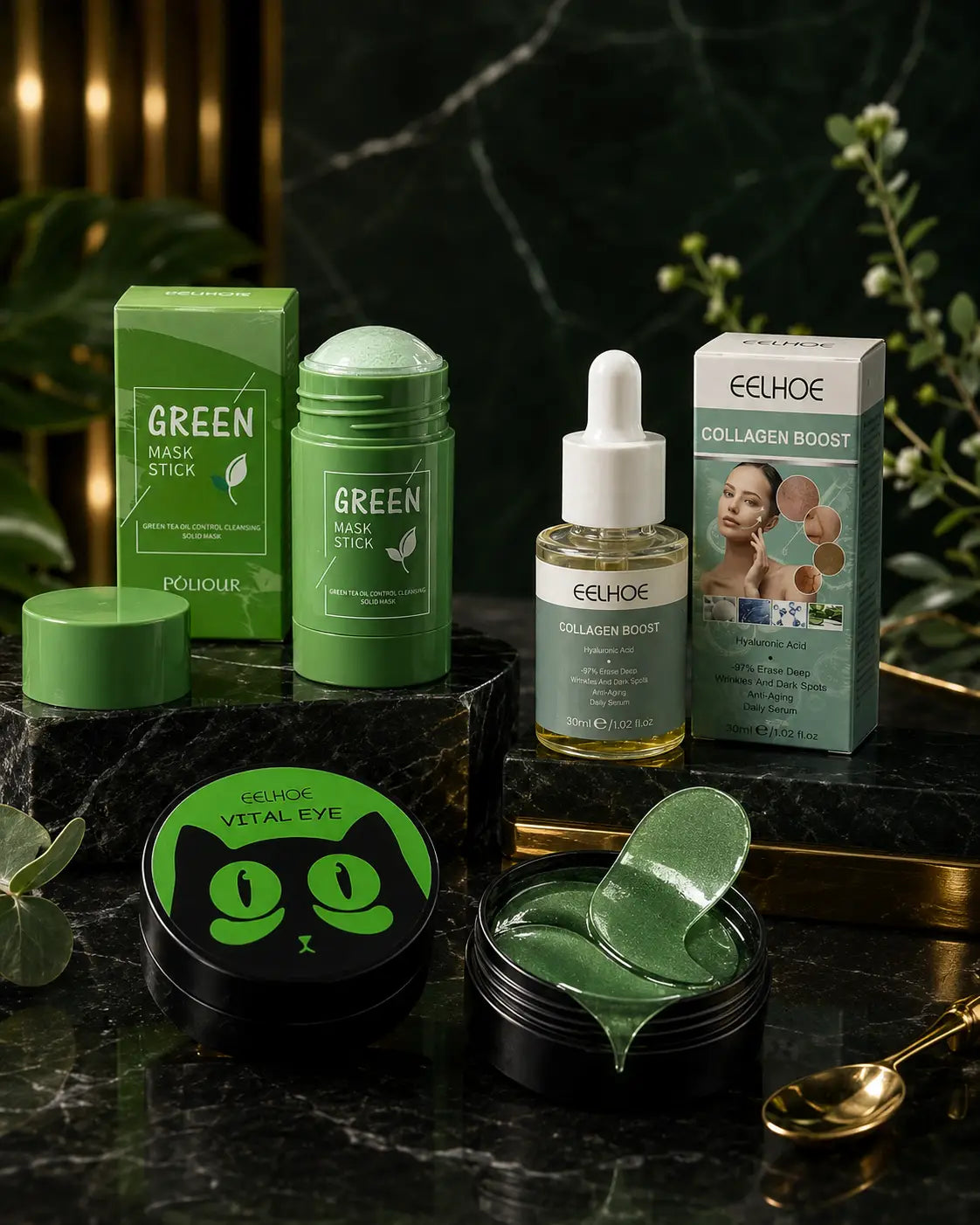 EELHOE Beauty Set – Vital Eye, Green Mask Stick i Collagen Boost Serum