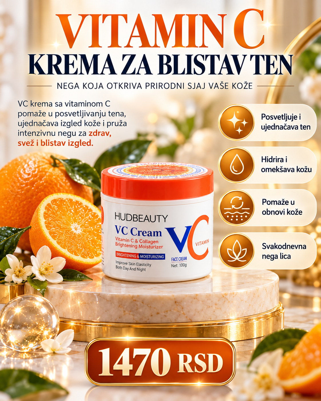 HJD Beauty VC Cream za blistav i hidriran ten 100 g