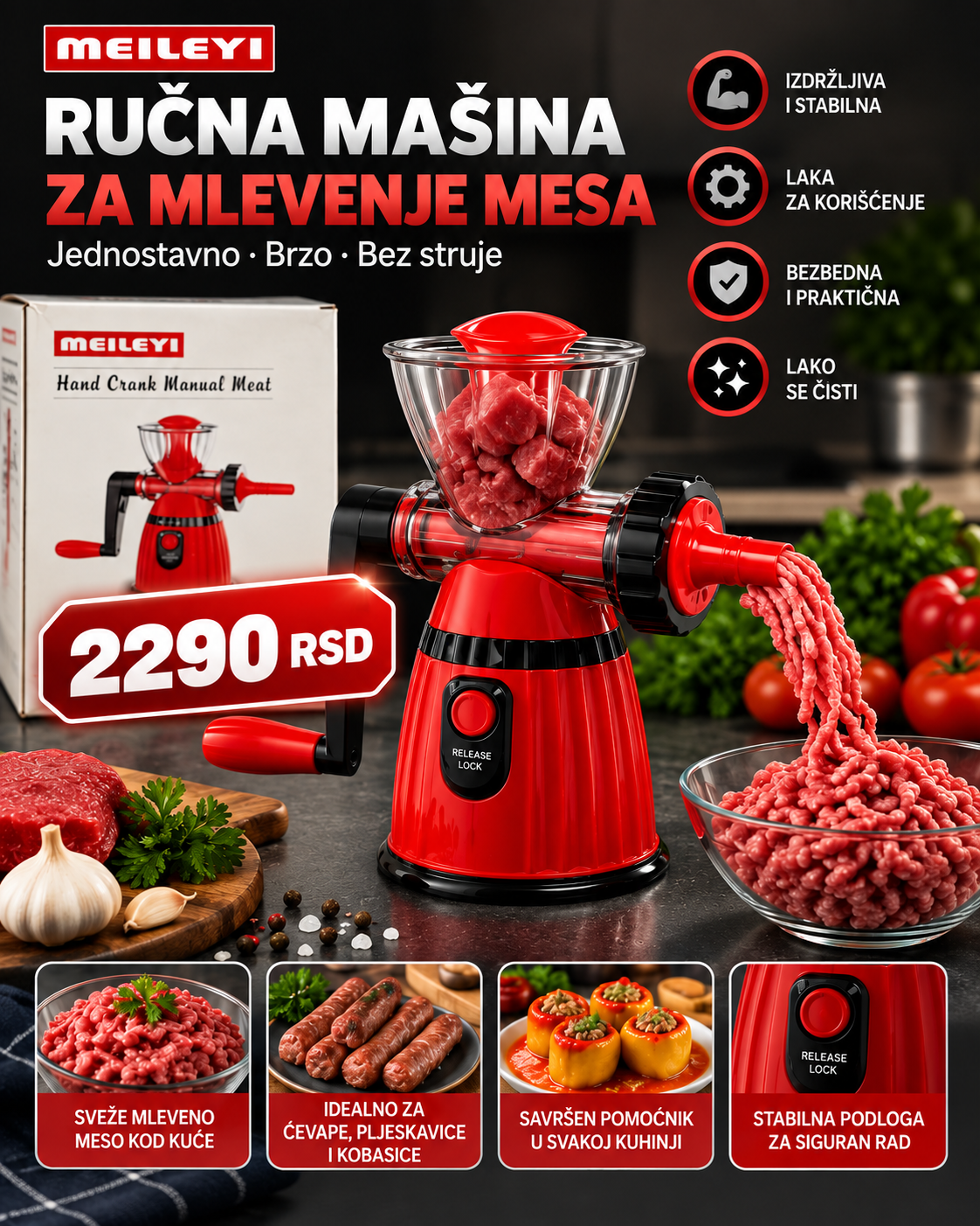 MEILEYI mlin za meso za ćevape, kobasice i pljeskavice