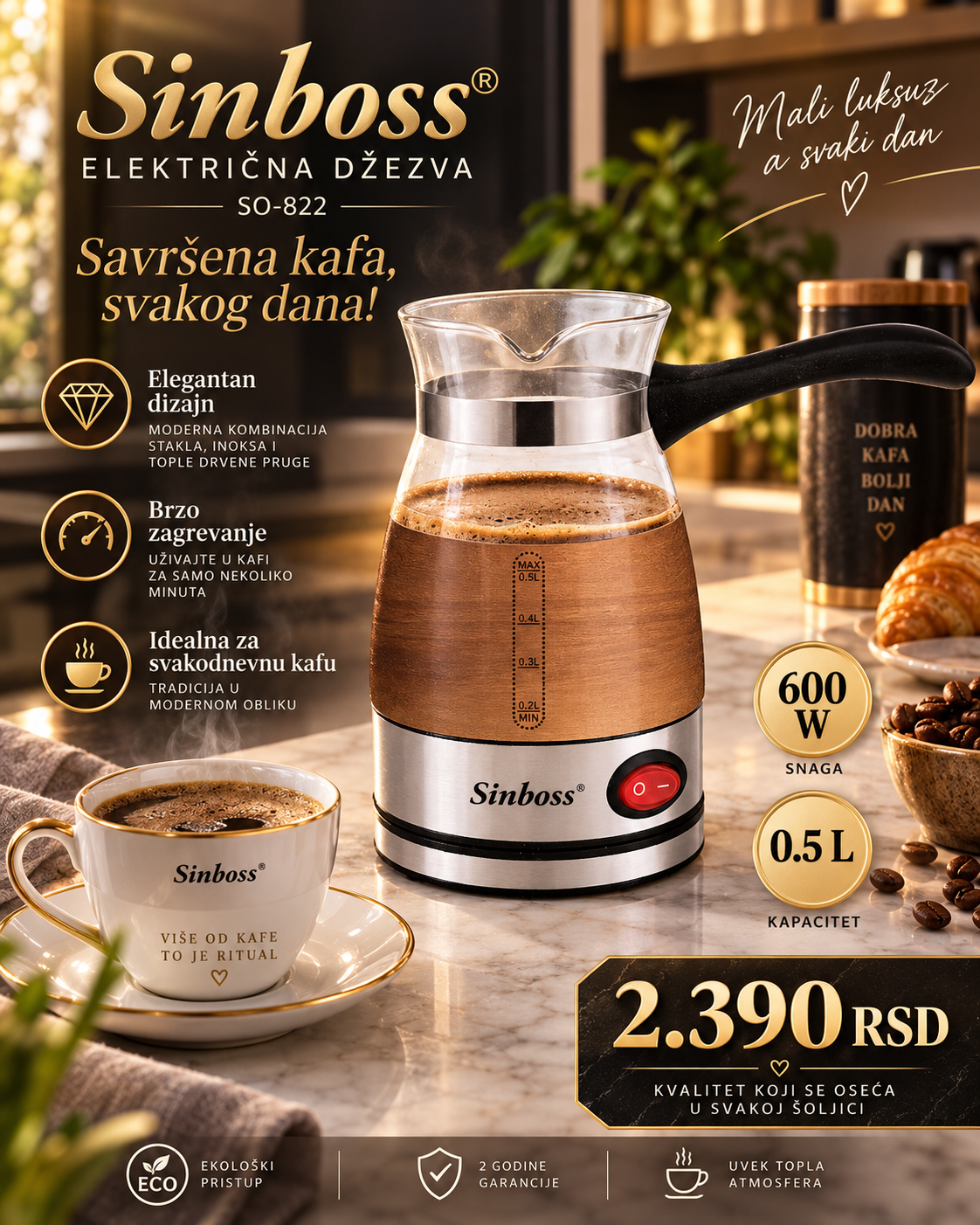 Sinboss SO-822 električna džezva 600 W 0,5 L