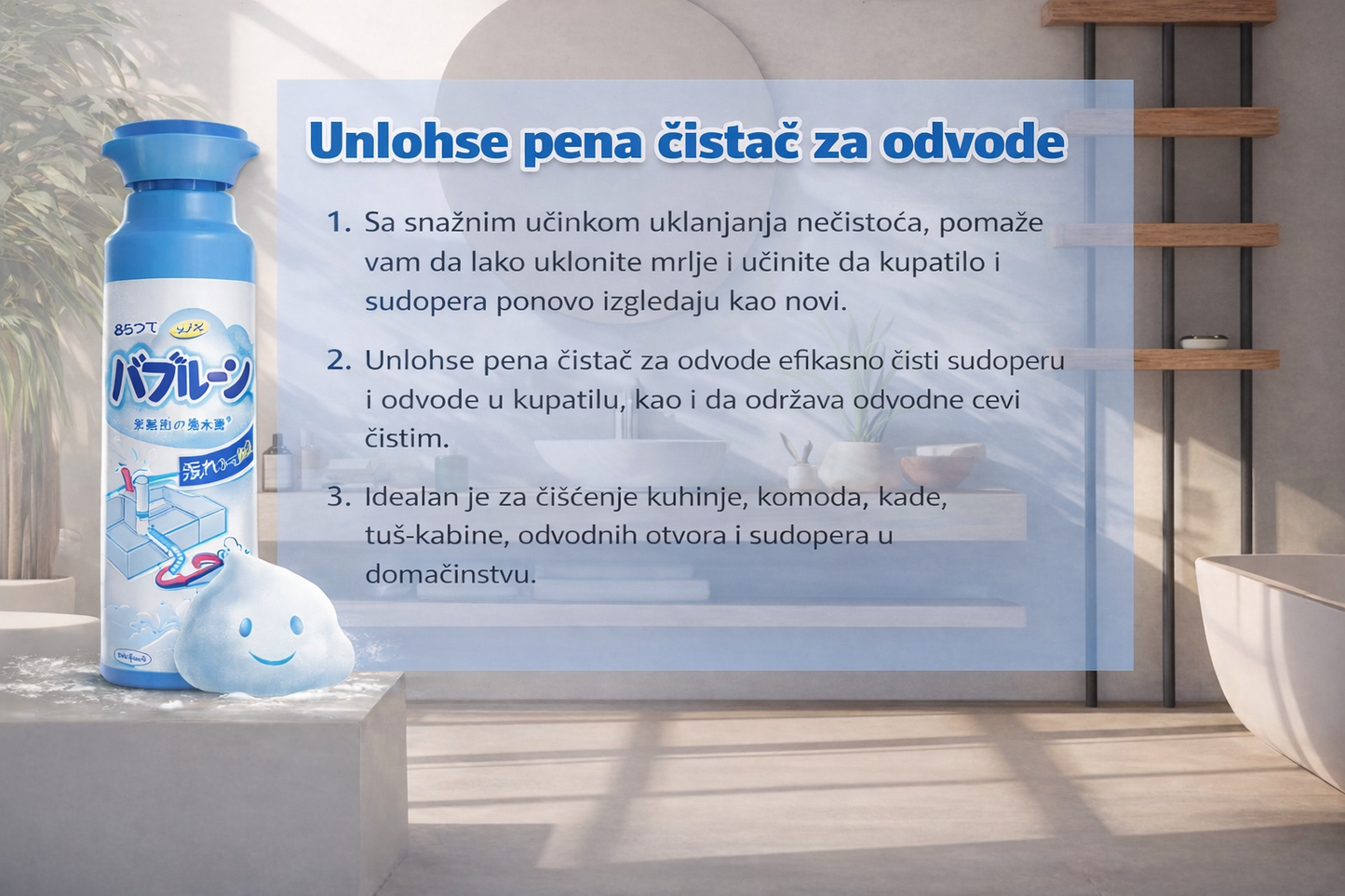 Snažna pena za odčepljivanje odvoda – uklanja kosu i masnoću iz sudopera i kada