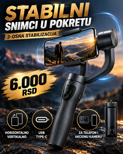 Premium 3-osni stabilizator za horizontalno i vertikalno snimanje telefonom i akcionom kamerom