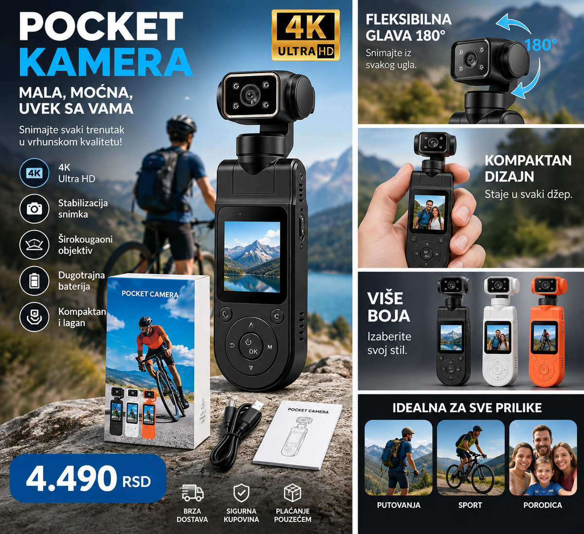 Pocket kamera sa fleksibilnom glavom 180 stepeni