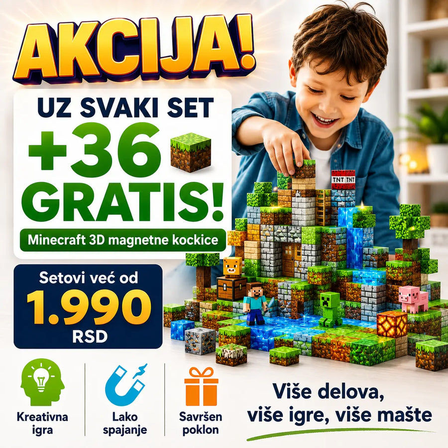 🎮🧲 CRAFTBLOCK – Minecraft 3D magnetne kockice + 36 DELOVA GRATIS UZ SVAKI SET!