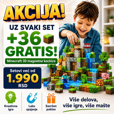 🎮🧲 CRAFTBLOCK – Minecraft 3D magnetne kockice + 36 DELOVA GRATIS UZ SVAKI SET!