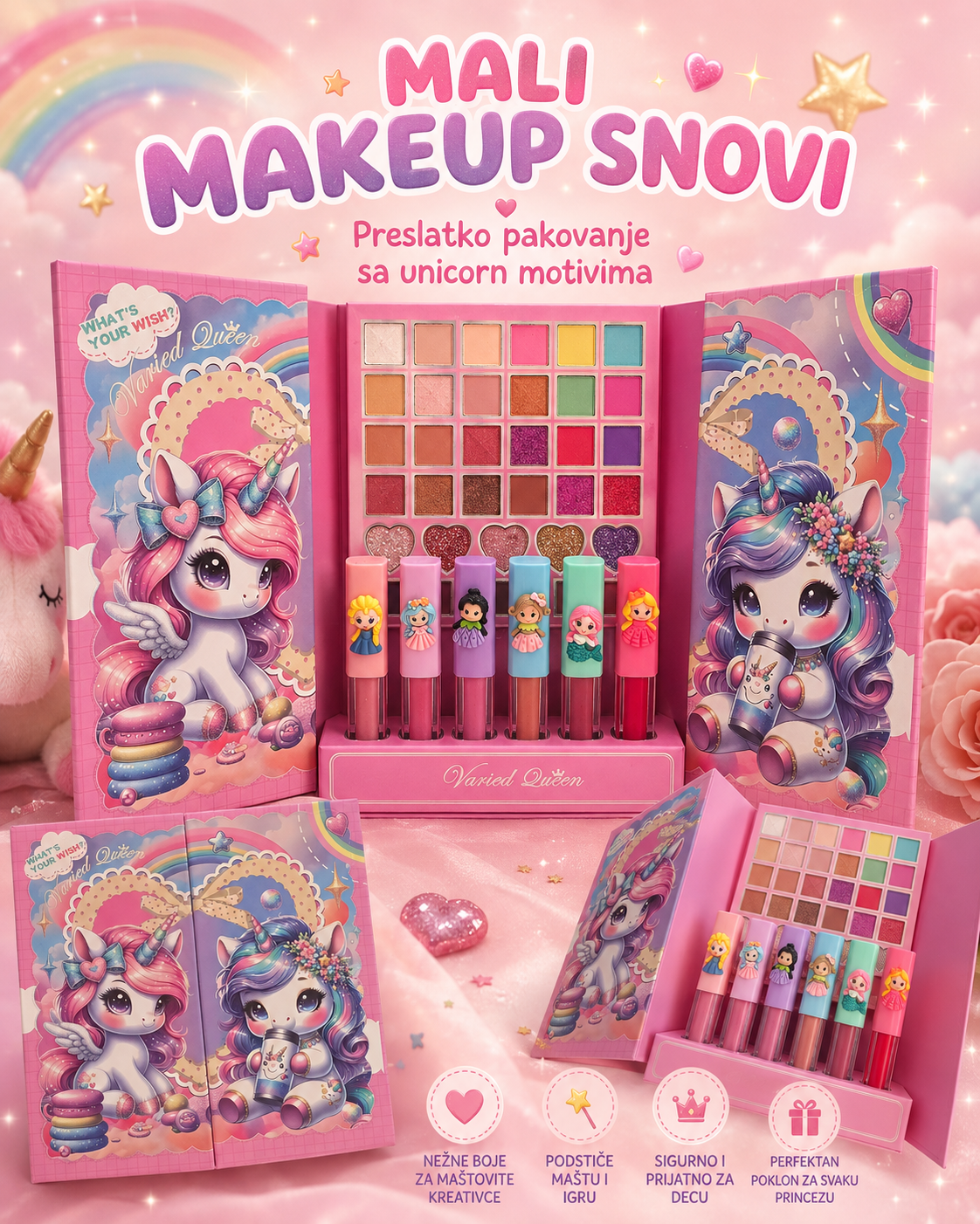 Unicorn set šminke za decu – senke i sjajevi za usne
