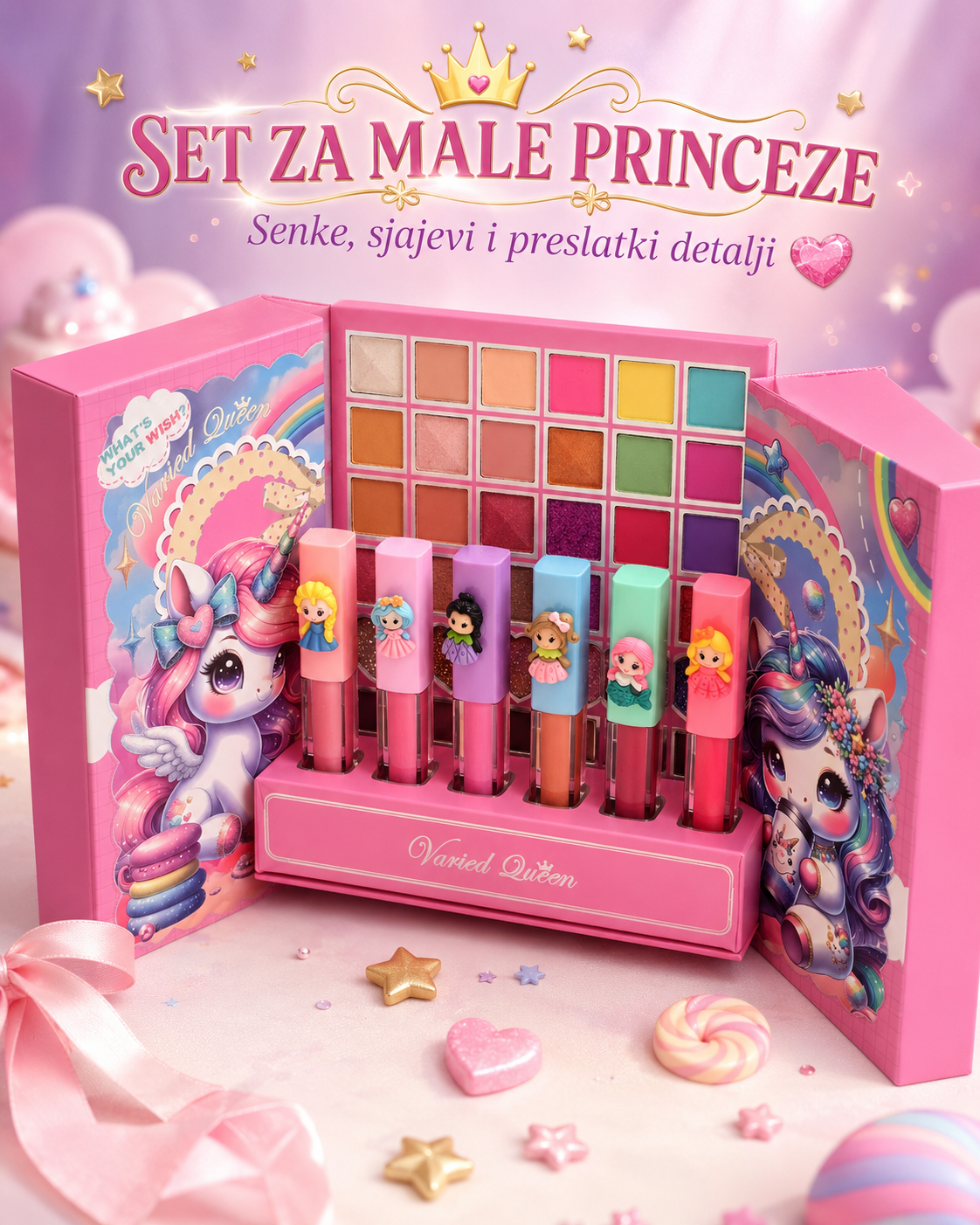 Unicorn set šminke za decu – senke i sjajevi za usne