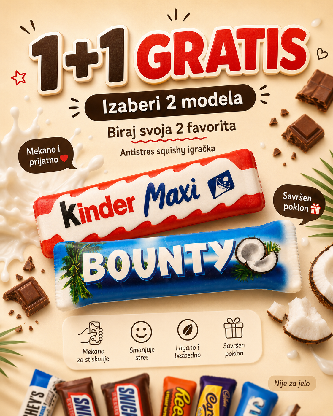 Antistres Squishy čokoladice – 1+1 GRATIS | Izaberi 2 modela
