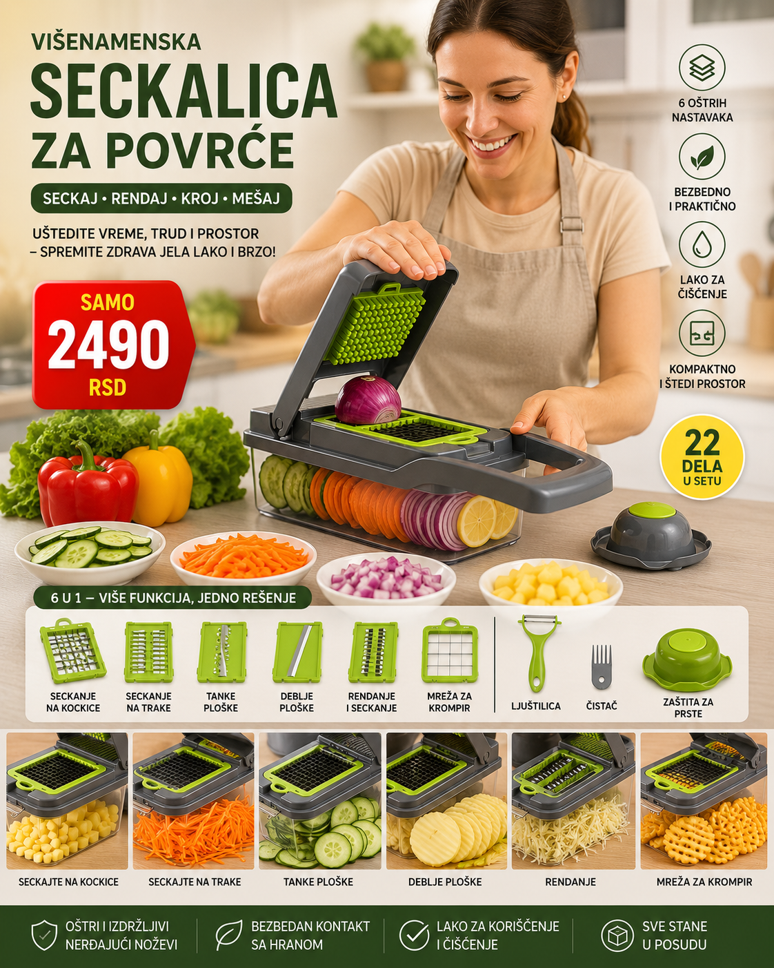 ChefCut 22u1 – Premium višenamenska seckalica za povrće | Seče, renda i priprema za nekoliko trenutaka
