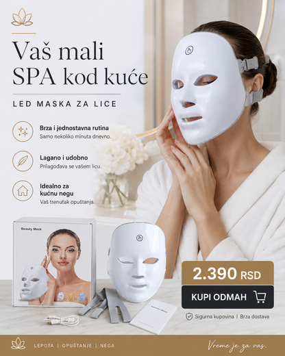 LED Beauty maska za lice – kućna svetlosna nega sa USB punjenjem