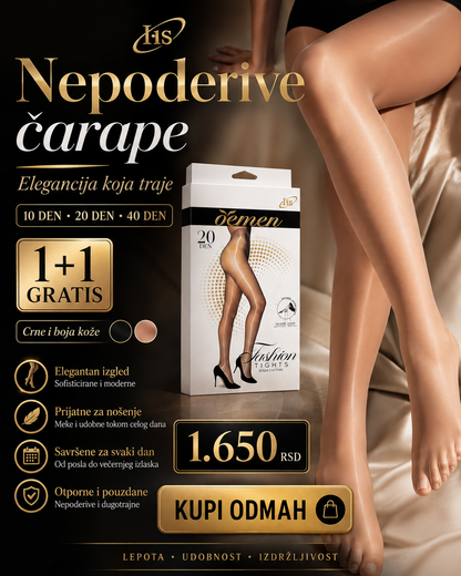 Nepoderive Premium čarape 10/20/40 DEN – elegantne, izdržljive i udobne | 1+1 GRATIS
