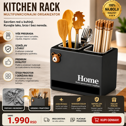Kitchen Rack Black – elegantni multifunkcionalni organizer za kuhinjski pribor