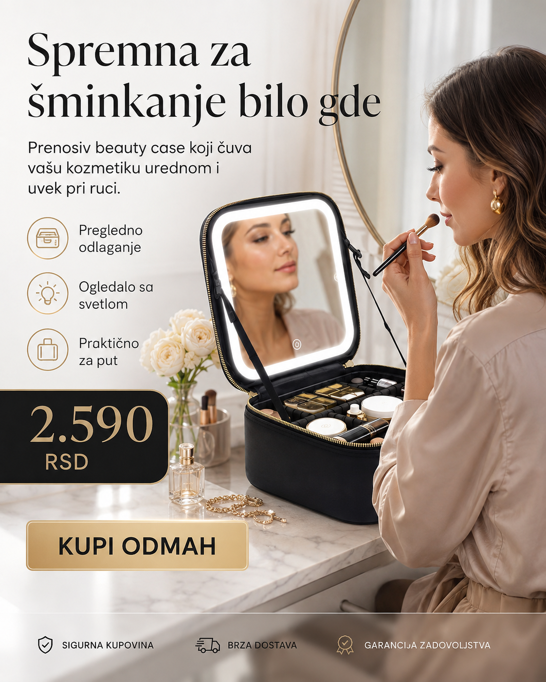 Premium Beauty Case sa LED ogledalom – prenosivi organizer za šminku i kozmetiku