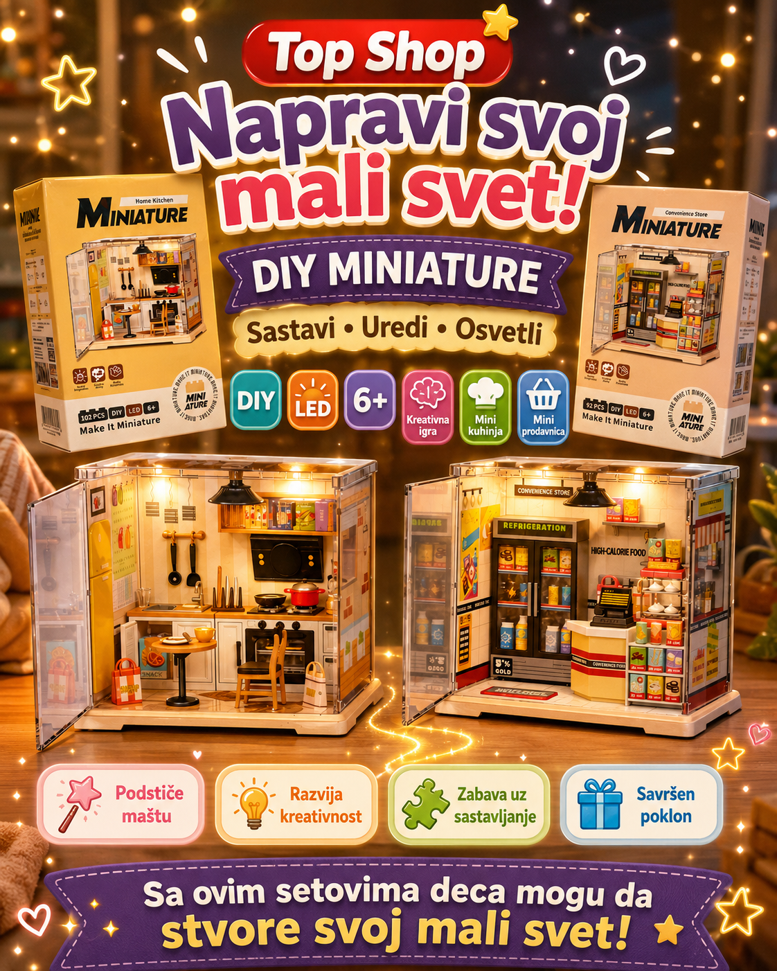 DIY Miniature – kreativni set za sastavljanje sa LED osvetljenjem | Izaberi model