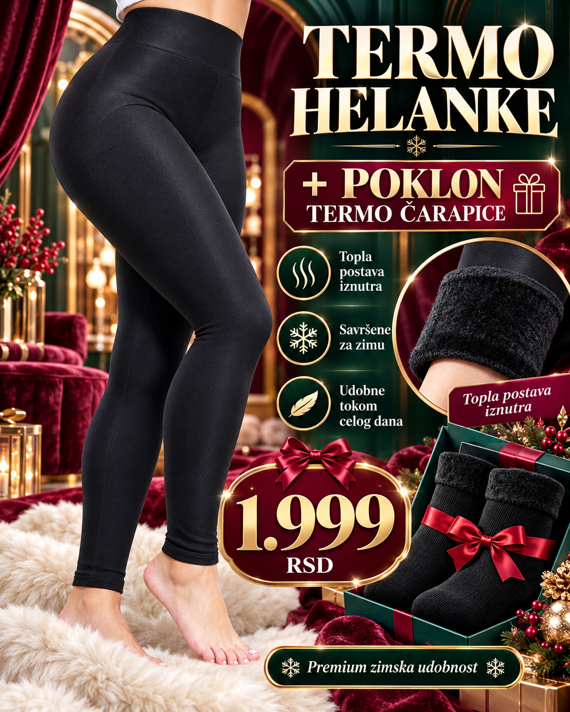 PREMIUM TERMO HELANKE – Luksuzna toplina, visok struk i elegantno oblikovana silueta + POKLON termo čarapice