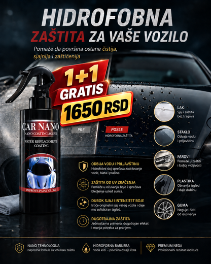CAR NANO sprej za zaštitu i sjaj auto-laka – hidrofobni premaz 200 ml