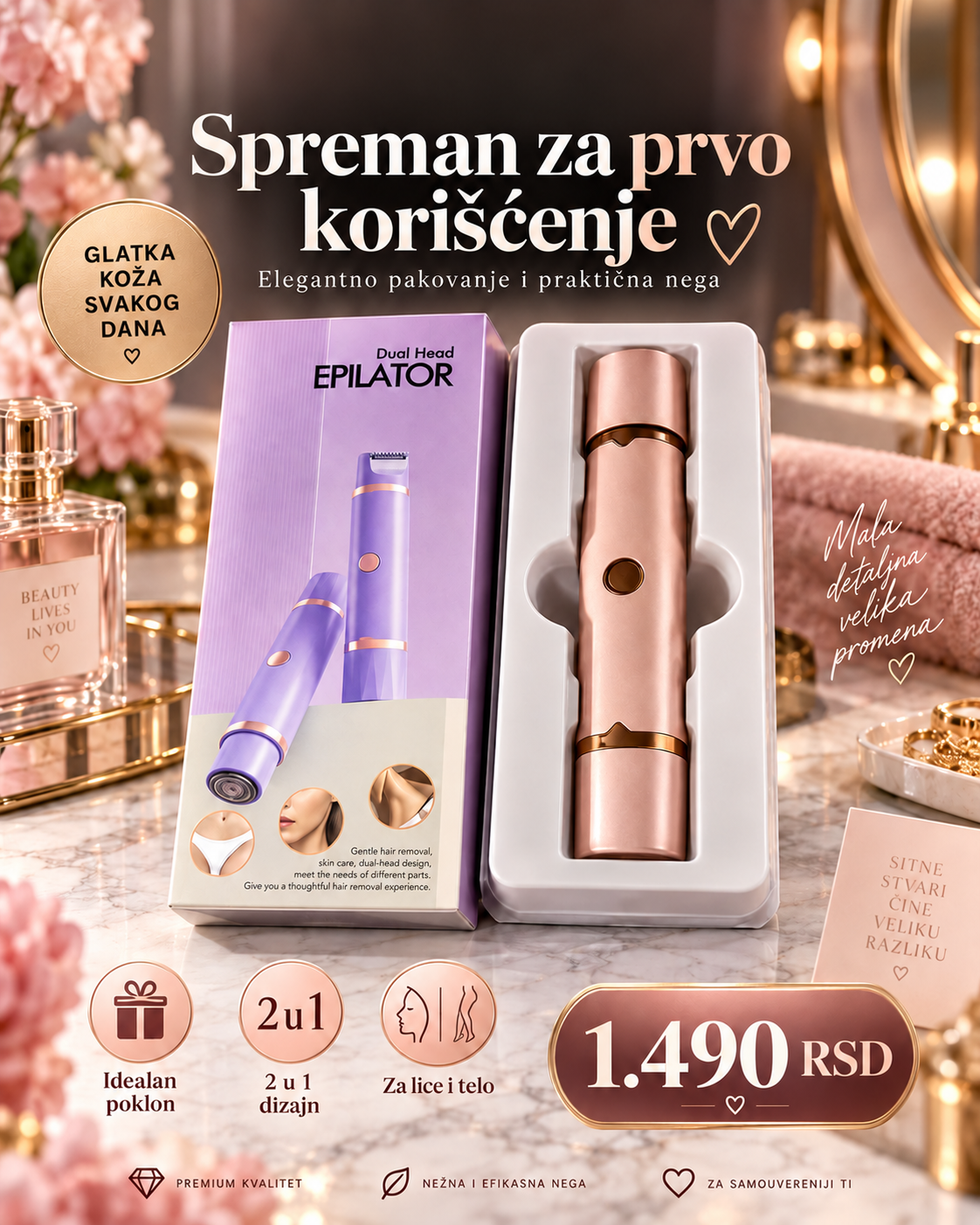 2-u-1 epilator za uklanjanje dlačica sa lica i tela -- PREMIUM PROFESIONALNI -- Dual Head Epilator