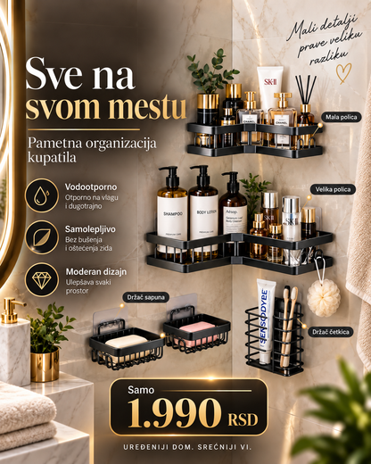 5-delni samolepljivi set za organizaciju kupatila bez bušenja -- PREMIUM DELUXE -- LuxeBath 5