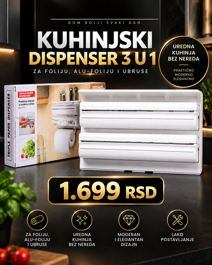 Kuhinjski dispenser 3u1 – za foliju, alu-foliju i papirne ubruse