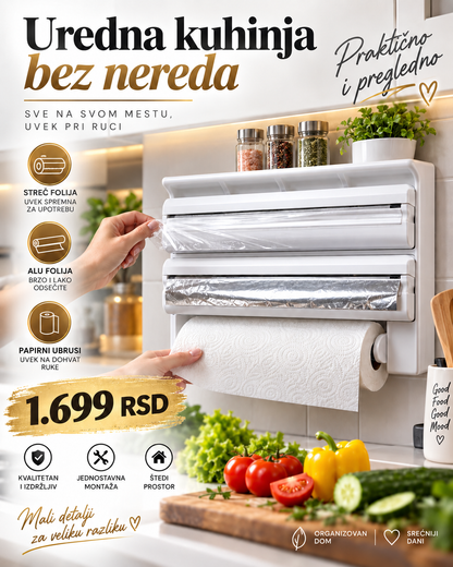 Kuhinjski dispenser 3u1 – za foliju, alu-foliju i papirne ubruse