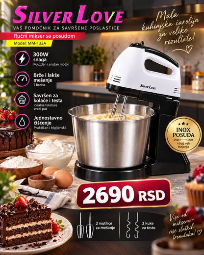 Silver Love MM-133A mikser sa inox posudom – 300W, 7 brzina