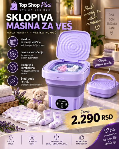 Premium prenosiva sklopiva mini mašina za veš – kompaktna za sitan veš i putovanja