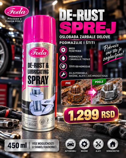 Foda sprej protiv rđe i za podmazivanje 450 ml – De-Rust & Lubricating Spray