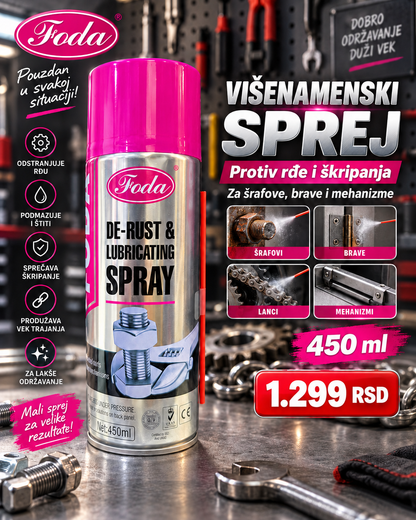 Foda sprej protiv rđe i za podmazivanje 450 ml – De-Rust & Lubricating Spray