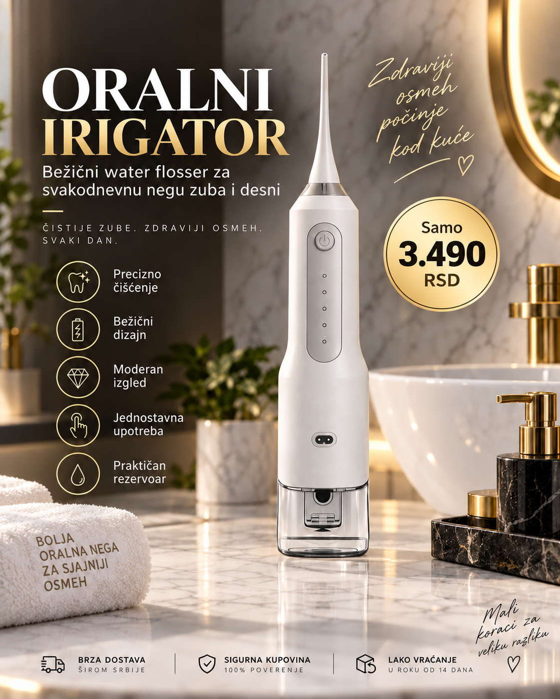 Bežični oralni irigator – oralni tuš za dubinsko čišćenje zuba i desni