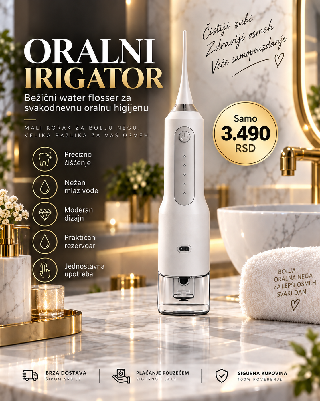 Bežični oralni irigator – oralni tuš za dubinsko čišćenje zuba i desni