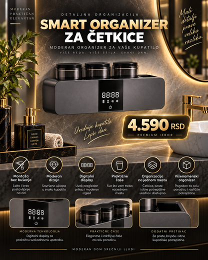 Smart kupatilski organizer za četkice sa digitalnim displejem i 3 čaše