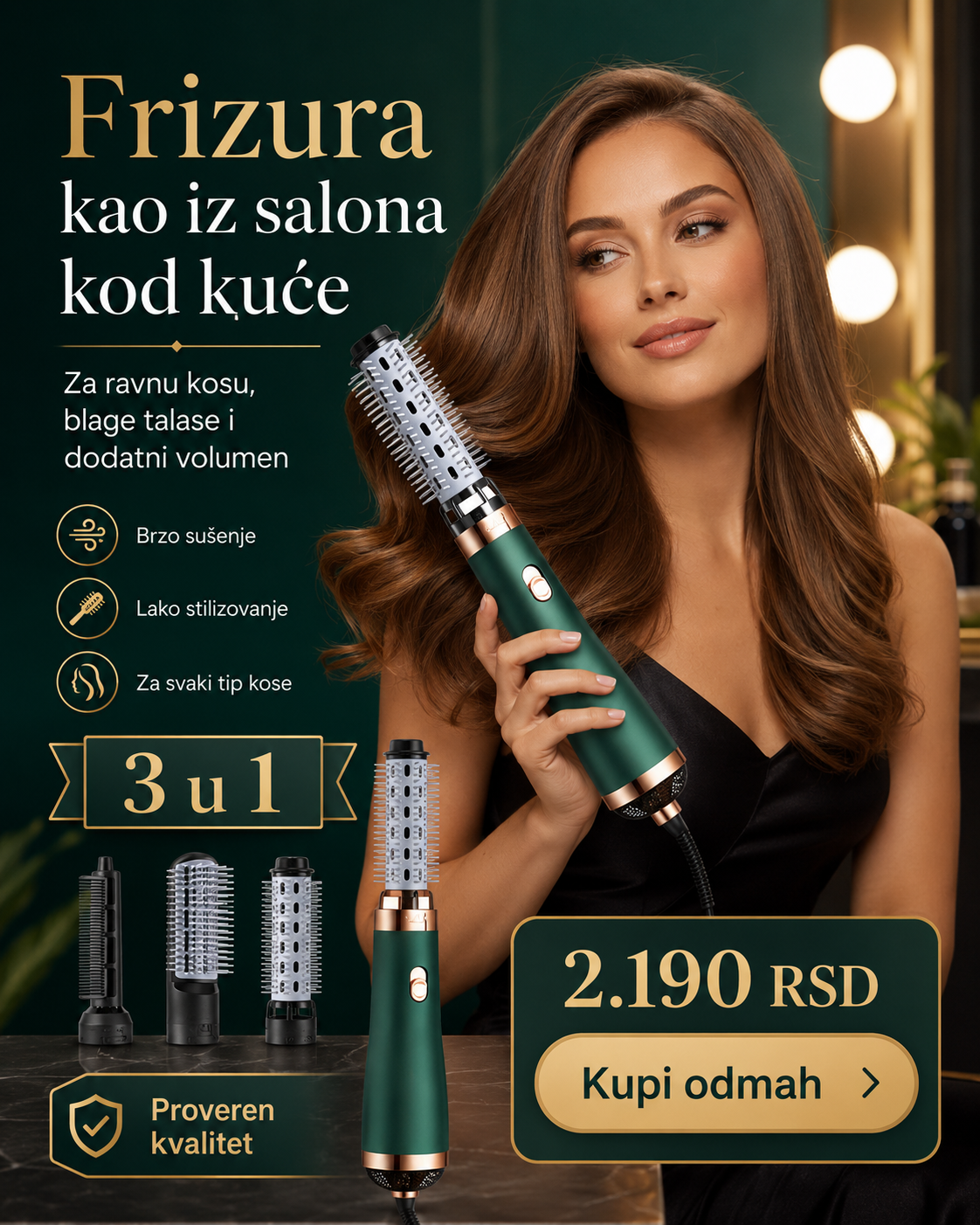 Fen i stajler za kosu 3u1 – sušenje, oblikovanje i volumen | 3 nastavka
