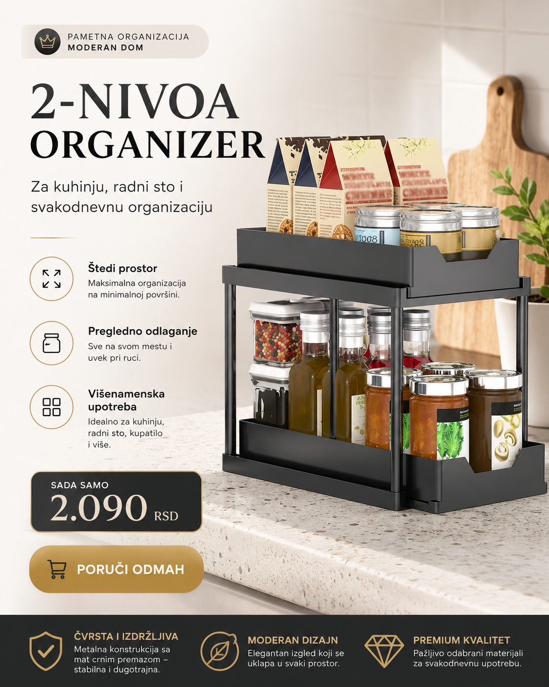 Multifunkcionalni organizer u 2-nivoa  – za kuhinju, radni sto i kupatilo