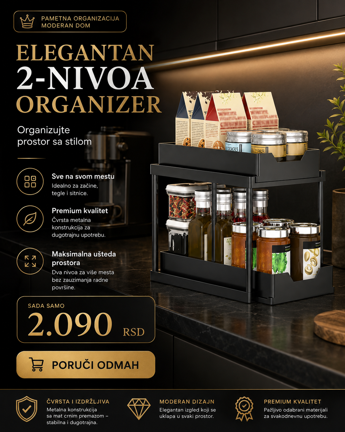 Multifunkcionalni organizer u 2-nivoa  – za kuhinju, radni sto i kupatilo