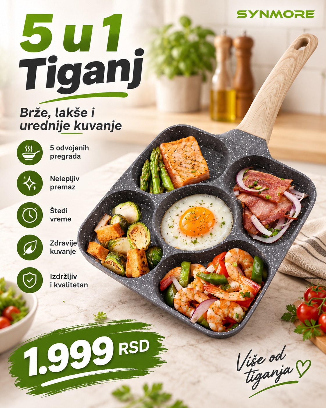 SYNMORE 5-u-1 Multifunkcionalni Tiganj – 5 Pregrada za Kompletan Obrok