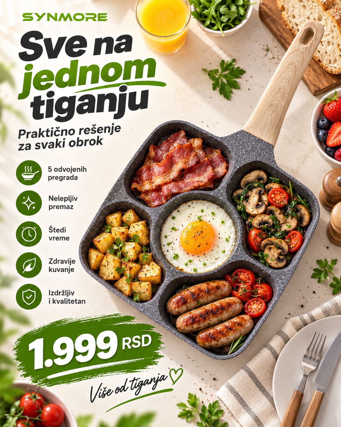 SYNMORE 5-u-1 Multifunkcionalni Tiganj – 5 Pregrada za Kompletan Obrok