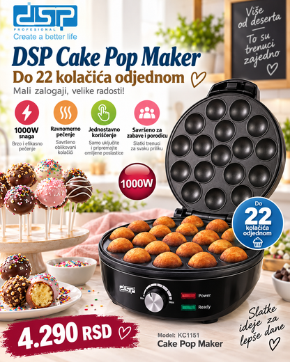 DSP Cake Pop Maker 1000W – Aparat za 22 Cake Pop Kuglice | Brza Priprema Poslastica