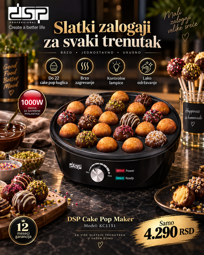 DSP Cake Pop Maker 1000W – Aparat za 22 Cake Pop Kuglice | Brza Priprema Poslastica