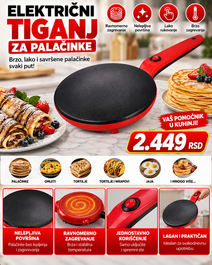 Automatski Električni Tiganj za Palačinke – Brza i Jednostavna Priprema Tankih Palačinki