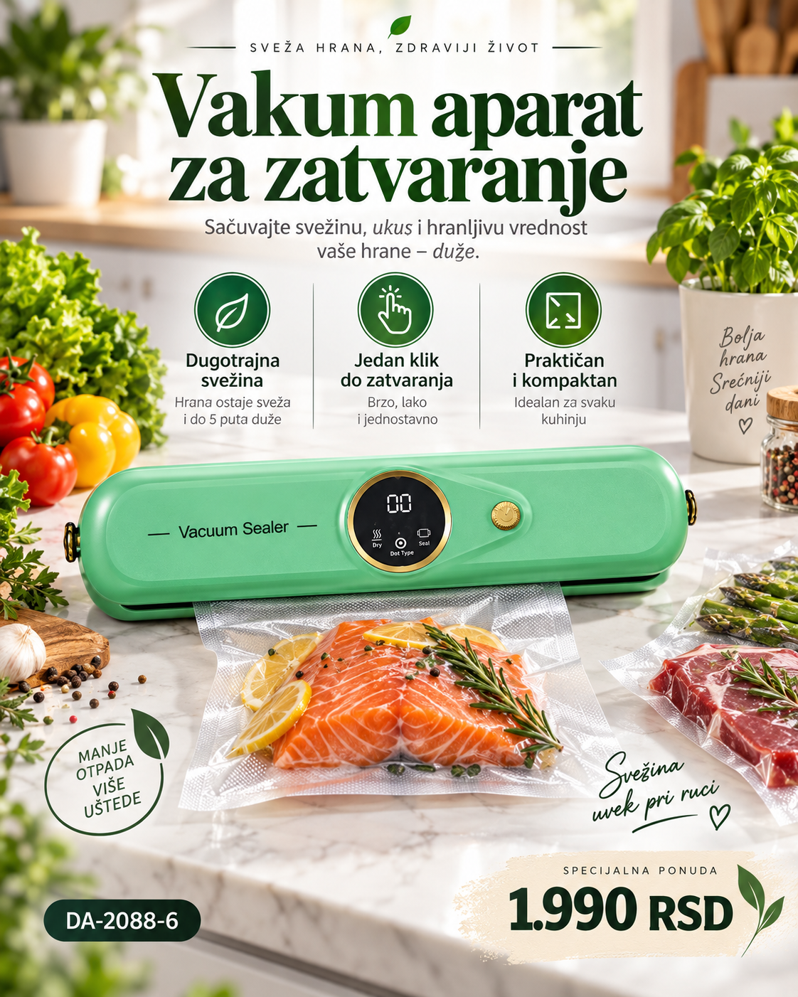 Vakuum Aparat za Pakovanje – Praktično Čuvanje Namirnica | Zelena Varijanta