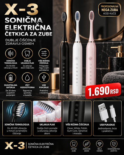 Sonična Električna Četkica za Zube – Moderna Nega Zuba | Crna, Bela i Roze