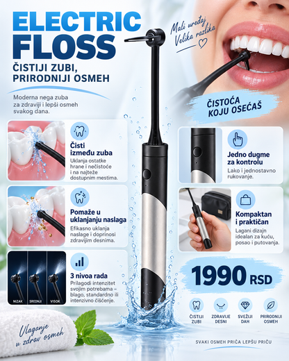 Električni Flosser za Zube – 3 Nivoa Rada za Precizno Čišćenje Između Zuba