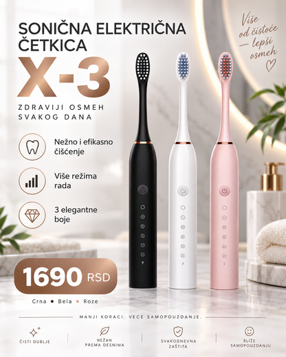 Sonična Električna Četkica za Zube – Moderna Nega Zuba | Crna, Bela i Roze