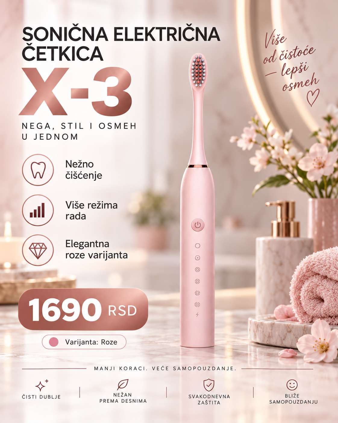 Sonična Električna Četkica za Zube – Moderna Nega Zuba | Crna, Bela i Roze