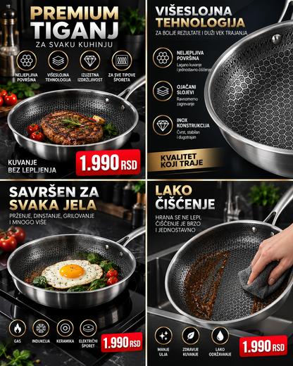 Premium Honeycomb Tiganj – Teksturirana Saćasta Površina za Svakodnevno Kuvanje
