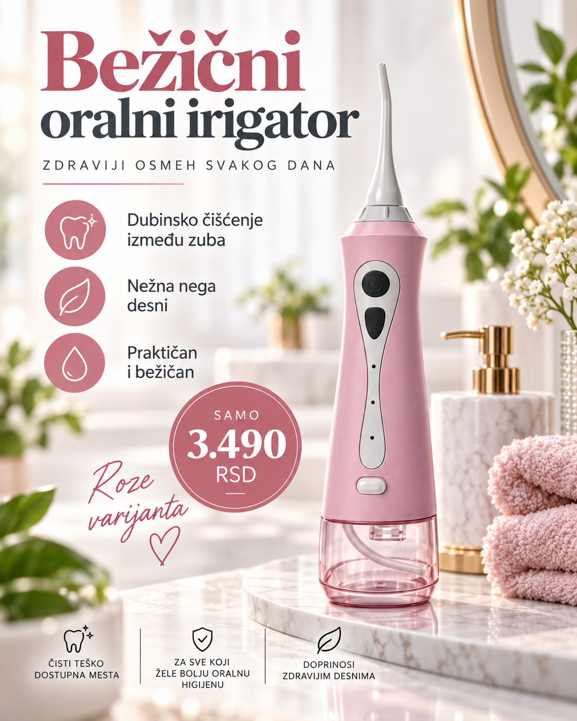 Bežični Oralni Tuš za Zube – Cordless Water Flosser za Svakodnevnu Oralnu Higijenu
