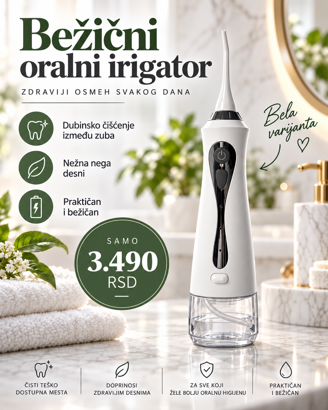 Bežični Oralni Tuš za Zube – Cordless Water Flosser za Svakodnevnu Oralnu Higijenu